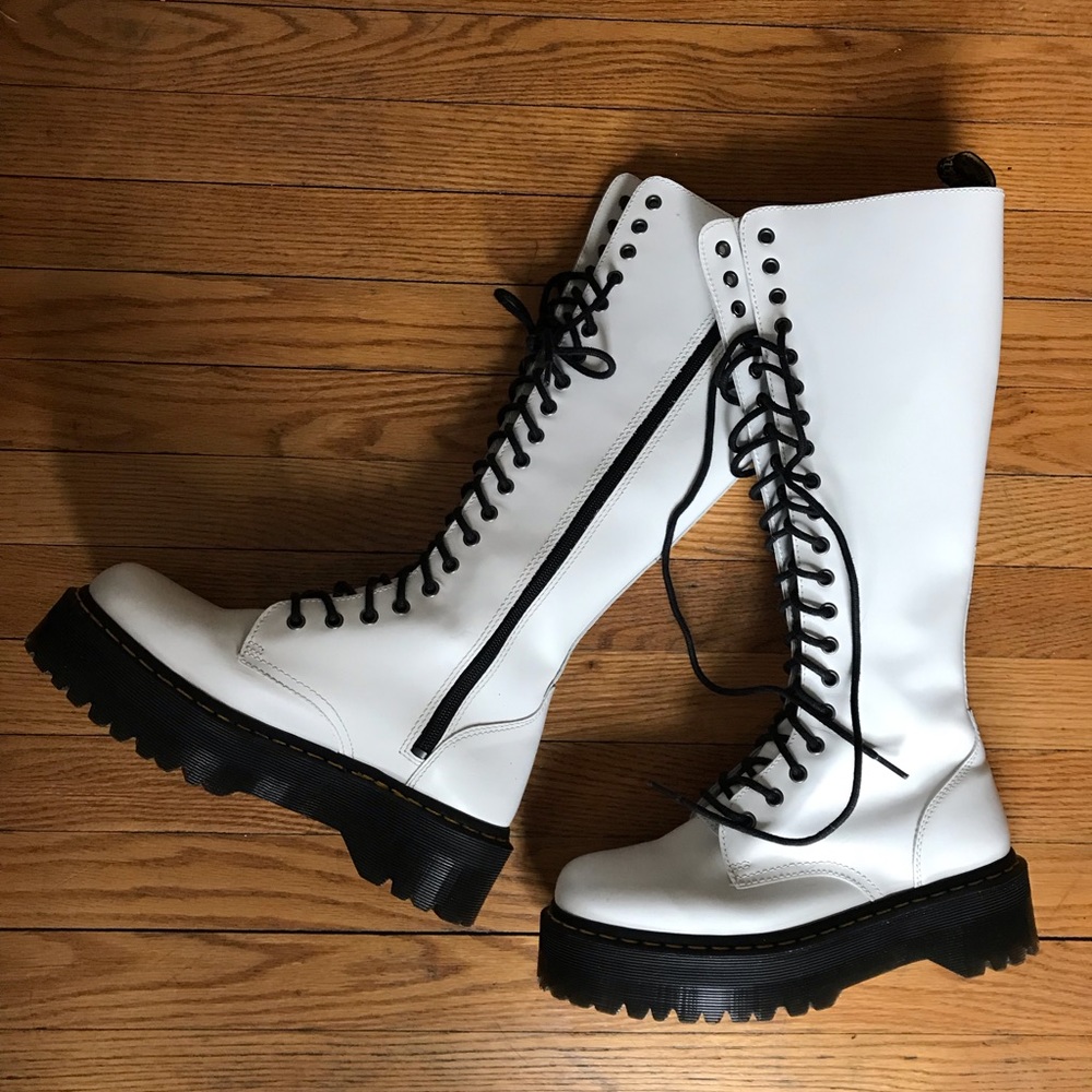 Dr. Martens white leather 20-eye knee high boots